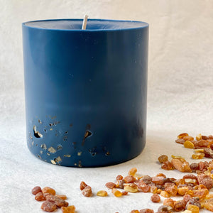 Eco friendly soy wax candle decorated with real pieces of golden Baltic amber.