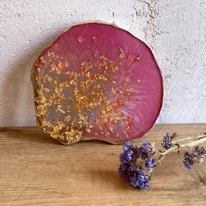 Pink and Gold handmade epoxy resin coaster.